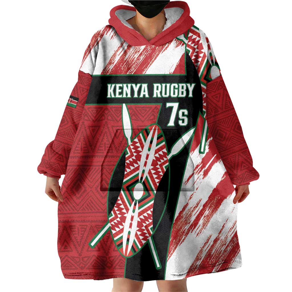 Custom Kenya Rugby Sevens Wearable Blanket Hoodie Go Champions African Pattern - Wonder Print Shop
