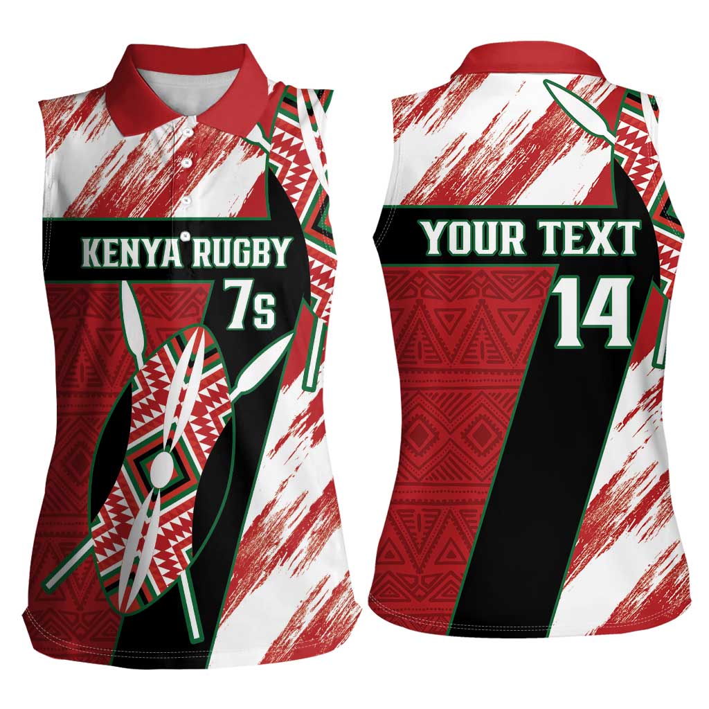 Custom Kenya Rugby Sevens Women Sleeveless Polo Shirt Go Champions African Pattern - Wonder Print Shop