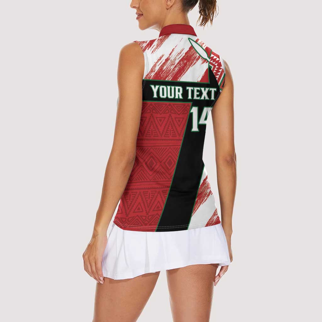 Custom Kenya Rugby Sevens Women Sleeveless Polo Shirt Go Champions African Pattern - Wonder Print Shop