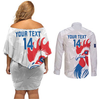 Custom France Rugby 2025 Couples Matching Off Shoulder Short Dress and Long Sleeve Button Shirt Allez Les Bleus!