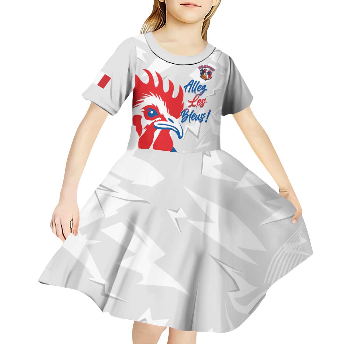 Custom France Rugby 2025 Kid Short Sleeve Dress Allez Les Bleus!