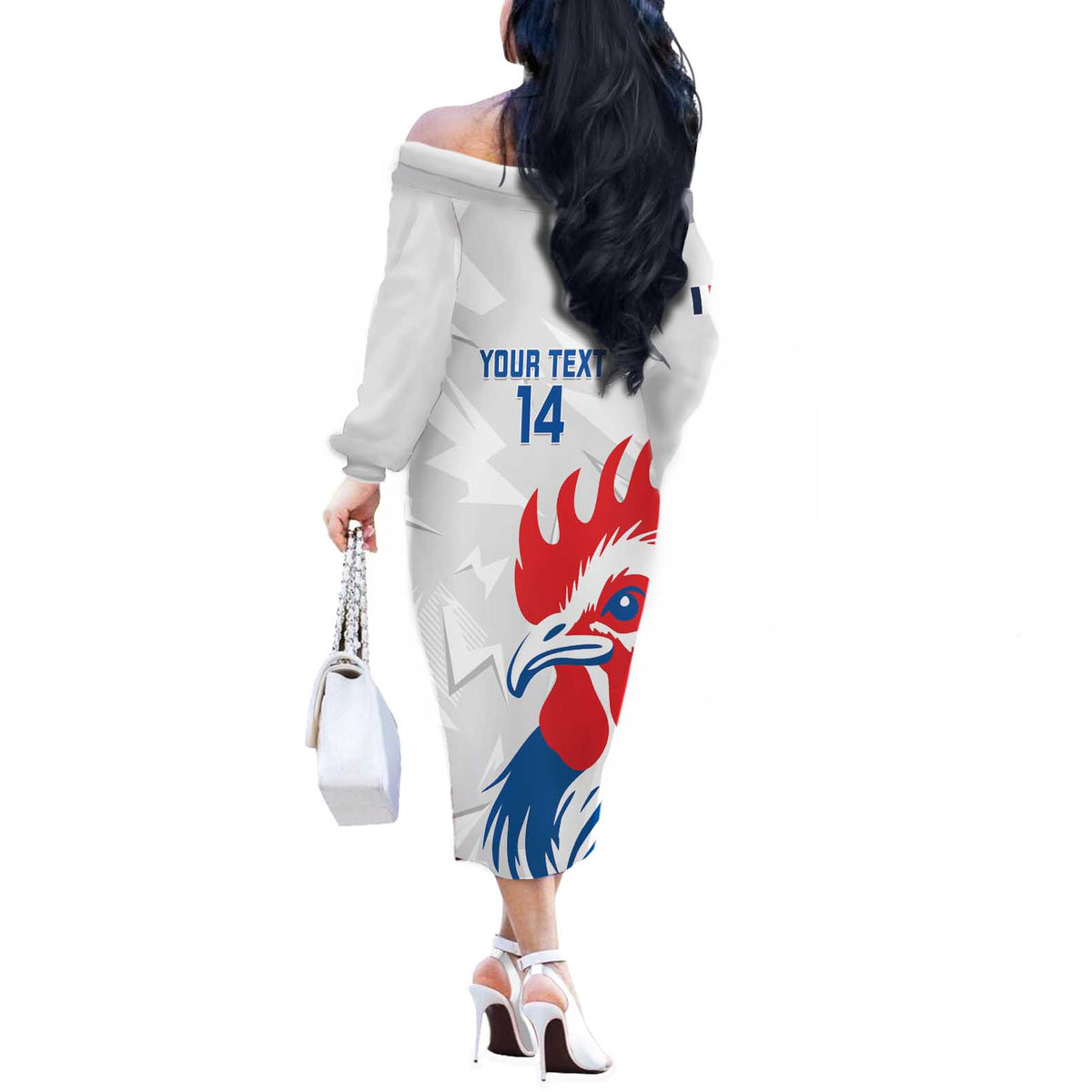 Custom France Rugby 2025 Off The Shoulder Long Sleeve Dress Allez Les Bleus!