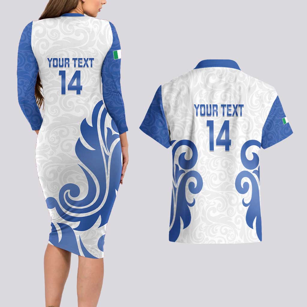 Custom Italy Rugby 2025 Couples Matching Long Sleeve Bodycon Dress and Hawaiian Shirt Come on Gli Azzurri!