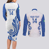 Custom Italy Rugby 2025 Couples Matching Long Sleeve Bodycon Dress and Long Sleeve Button Shirt Come on Gli Azzurri!