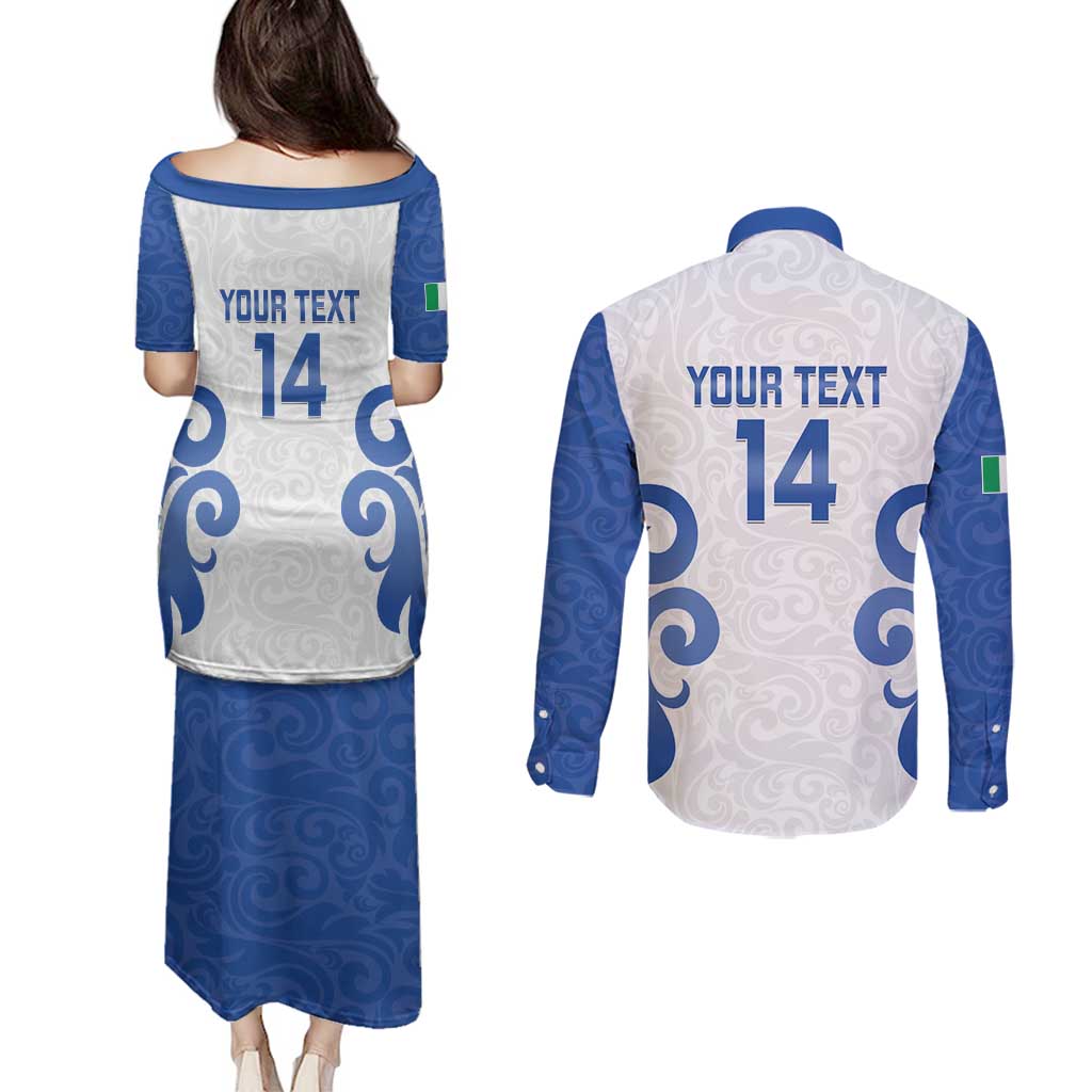 Custom Italy Rugby 2025 Couples Matching Puletasi and Long Sleeve Button Shirt Come on Gli Azzurri!