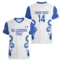 Custom Italy Rugby 2025 Women V-Neck T-Shirt Come on Gli Azzurri!
