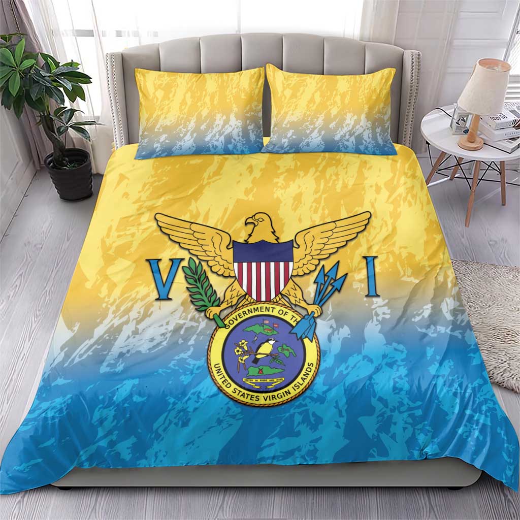 US Virgin Islands Bedding Set Coat Of Arms Grunge Style