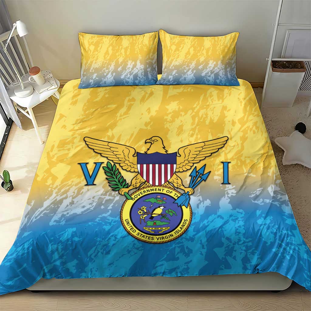 US Virgin Islands Bedding Set Coat Of Arms Grunge Style