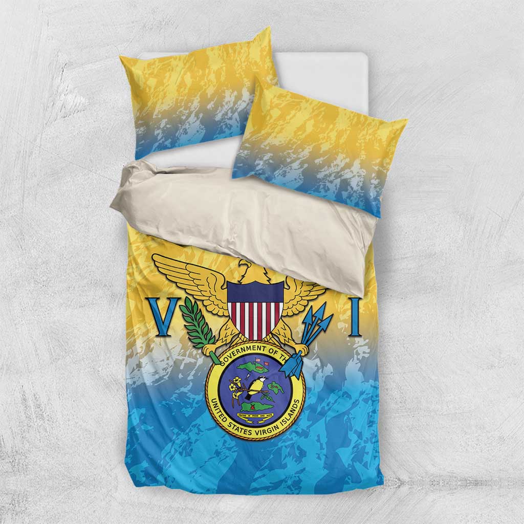 US Virgin Islands Bedding Set Coat Of Arms Grunge Style
