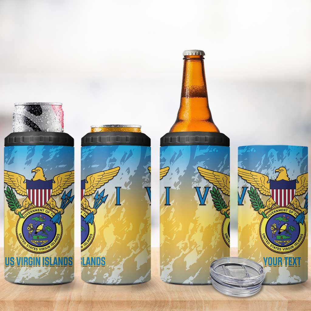 Personalized US Virgin Islands 4 in 1 Can Cooler Tumbler Coat Of Arms Grunge Style