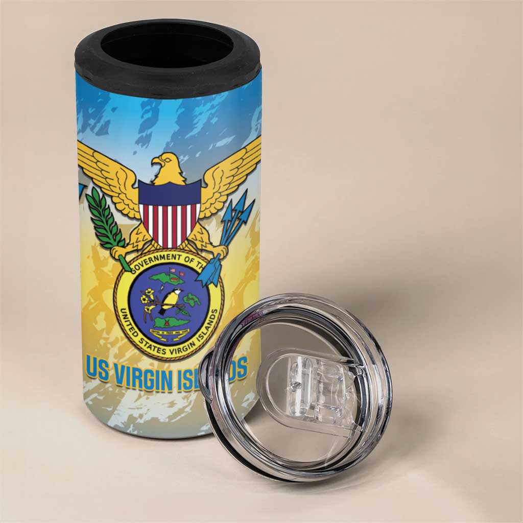 Personalized US Virgin Islands 4 in 1 Can Cooler Tumbler Coat Of Arms Grunge Style
