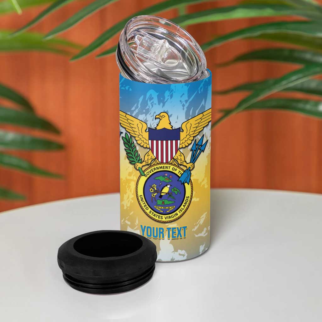 Personalized US Virgin Islands 4 in 1 Can Cooler Tumbler Coat Of Arms Grunge Style