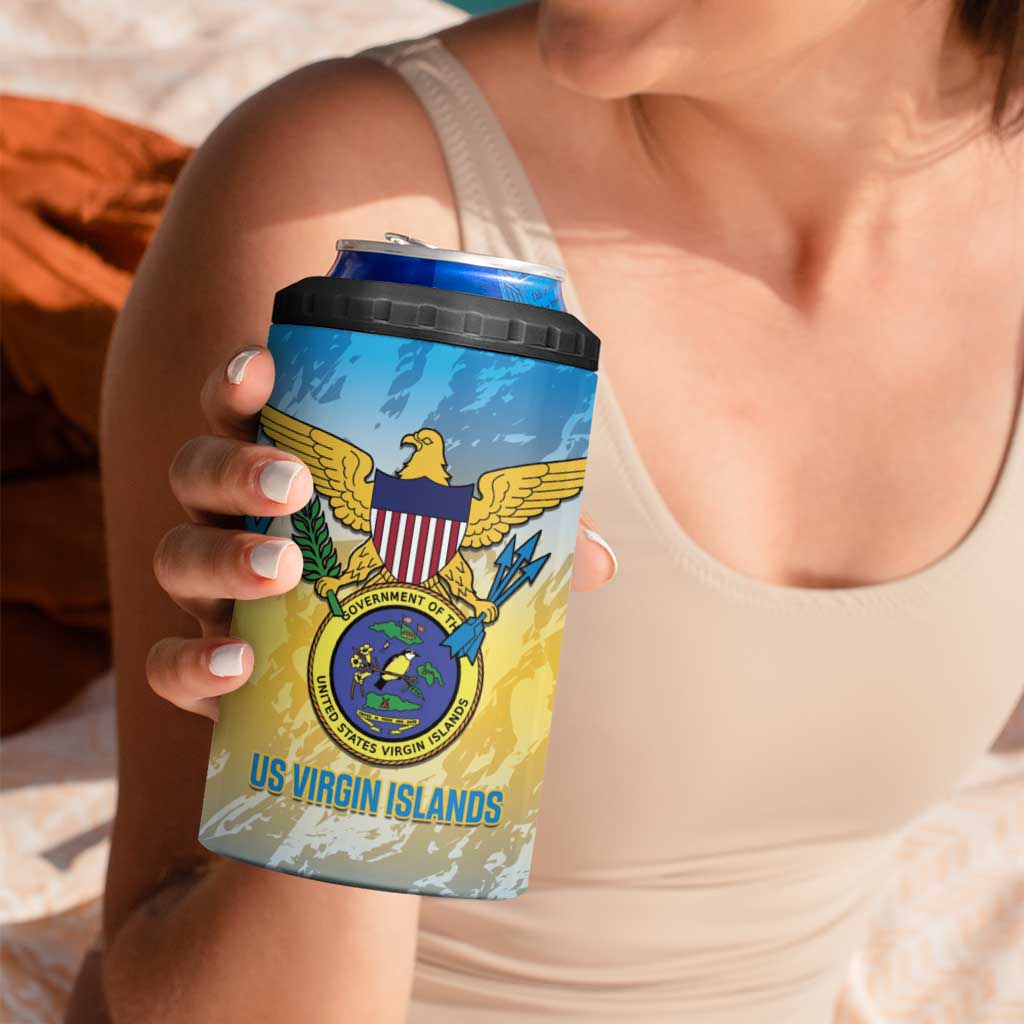 Personalized US Virgin Islands 4 in 1 Can Cooler Tumbler Coat Of Arms Grunge Style