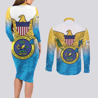 US Virgin Islands Couples Matching Long Sleeve Bodycon Dress and Long Sleeve Button Shirt Coat Of Arms Grunge Style