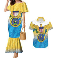 US Virgin Islands Couples Matching Mermaid Dress and Hawaiian Shirt Coat Of Arms Grunge Style