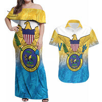 US Virgin Islands Couples Matching Off Shoulder Maxi Dress and Hawaiian Shirt Coat Of Arms Grunge Style