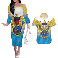 US Virgin Islands Couples Matching Off The Shoulder Long Sleeve Dress and Hawaiian Shirt Coat Of Arms Grunge Style