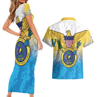 US Virgin Islands Couples Matching Short Sleeve Bodycon Dress and Hawaiian Shirt Coat Of Arms Grunge Style