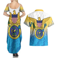 US Virgin Islands Couples Matching Summer Maxi Dress and Hawaiian Shirt Coat Of Arms Grunge Style