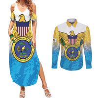US Virgin Islands Couples Matching Summer Maxi Dress and Long Sleeve Button Shirt Coat Of Arms Grunge Style