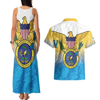US Virgin Islands Couples Matching Tank Maxi Dress and Hawaiian Shirt Coat Of Arms Grunge Style