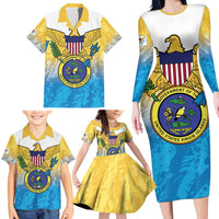 US Virgin Islands Family Matching Long Sleeve Bodycon Dress and Hawaiian Shirt Coat Of Arms Grunge Style