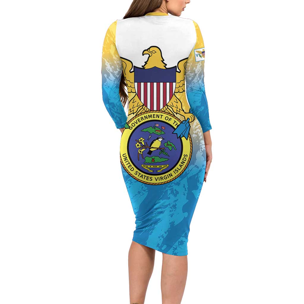 US Virgin Islands Family Matching Long Sleeve Bodycon Dress and Hawaiian Shirt Coat Of Arms Grunge Style