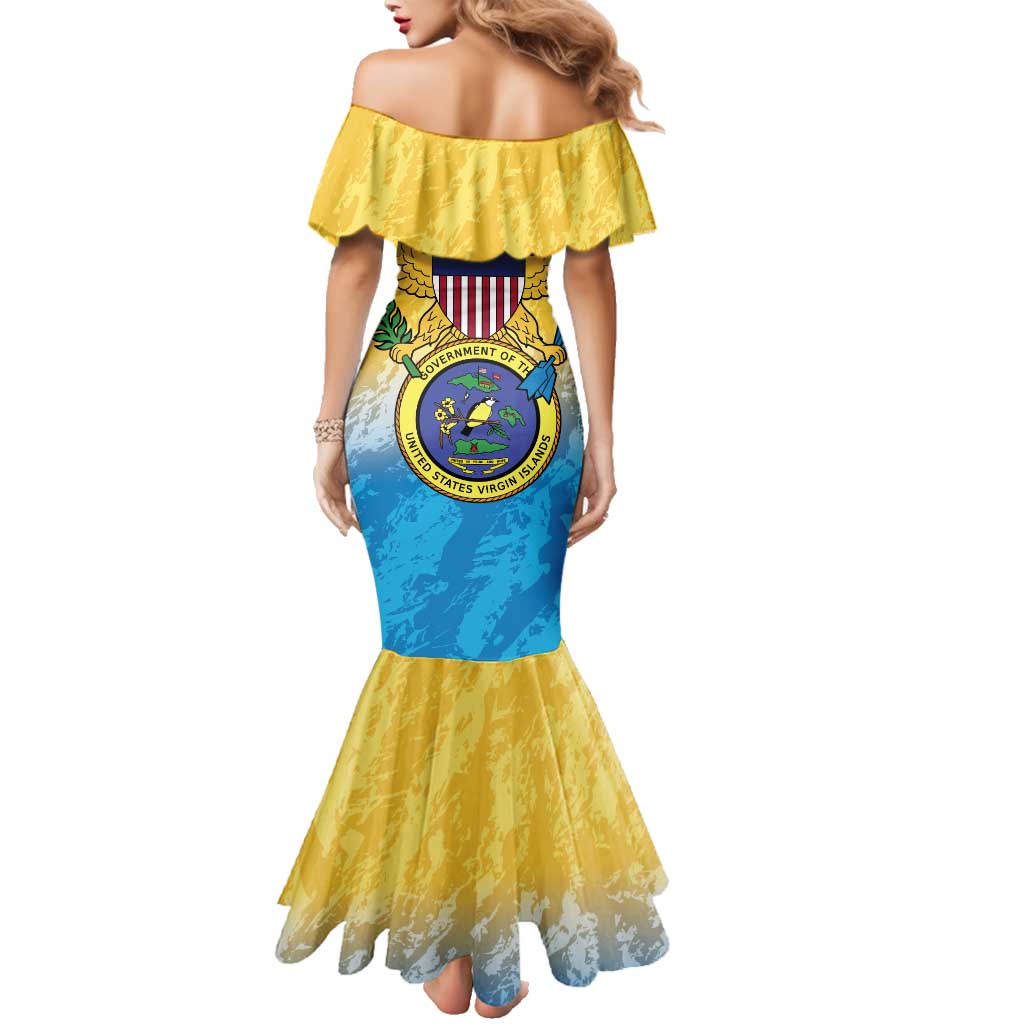 US Virgin Islands Family Matching Mermaid Dress and Hawaiian Shirt Coat Of Arms Grunge Style