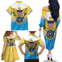 US Virgin Islands Family Matching Off The Shoulder Long Sleeve Dress and Hawaiian Shirt Coat Of Arms Grunge Style