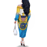 US Virgin Islands Family Matching Off The Shoulder Long Sleeve Dress and Hawaiian Shirt Coat Of Arms Grunge Style