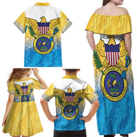 US Virgin Islands Family Matching Off Shoulder Maxi Dress and Hawaiian Shirt Coat Of Arms Grunge Style