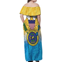 US Virgin Islands Family Matching Off Shoulder Maxi Dress and Hawaiian Shirt Coat Of Arms Grunge Style