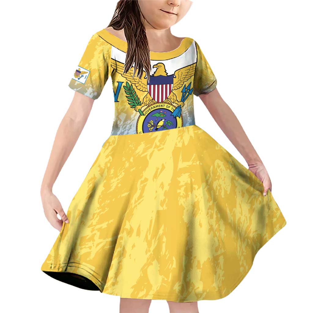 US Virgin Islands Family Matching Off Shoulder Short Dress and Hawaiian Shirt Coat Of Arms Grunge Style