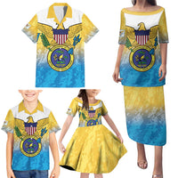 US Virgin Islands Family Matching Puletasi and Hawaiian Shirt Coat Of Arms Grunge Style