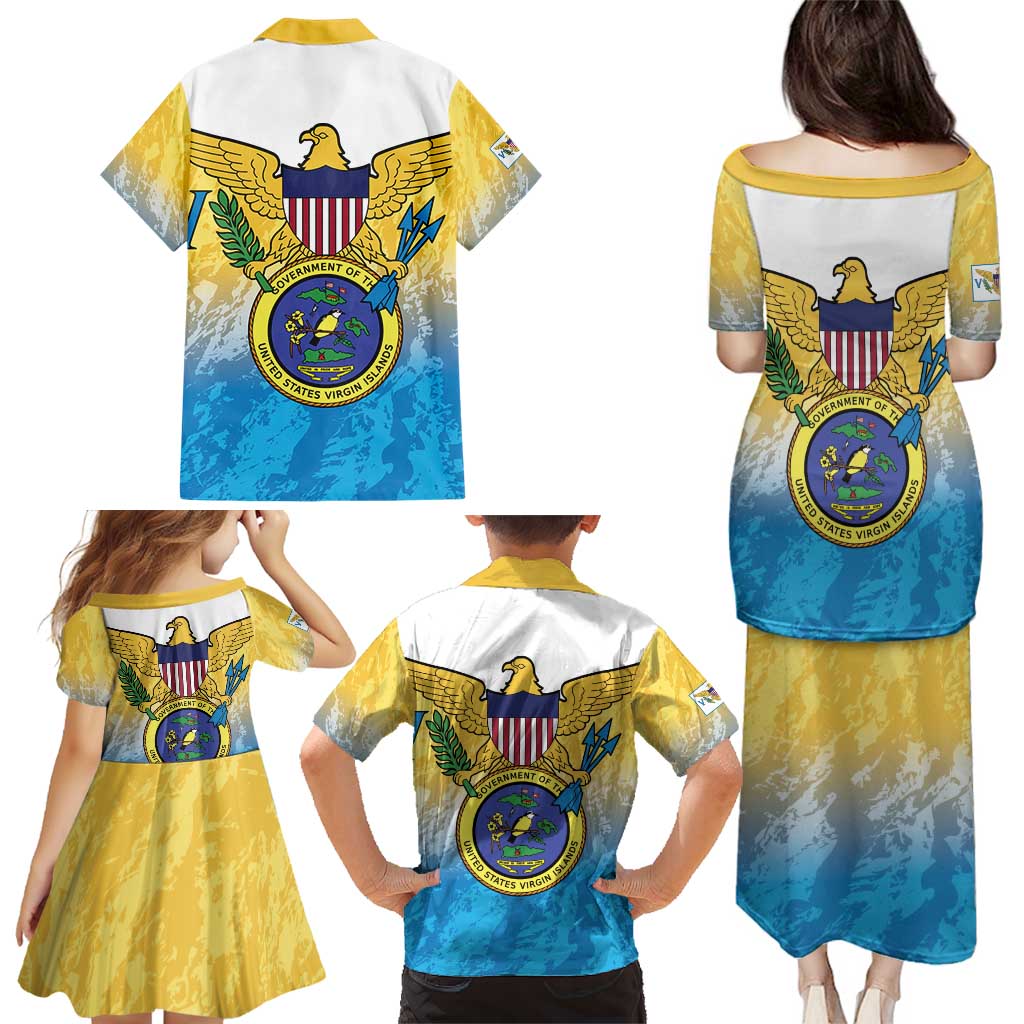 US Virgin Islands Family Matching Puletasi and Hawaiian Shirt Coat Of Arms Grunge Style