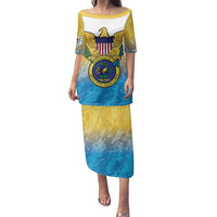US Virgin Islands Family Matching Puletasi and Hawaiian Shirt Coat Of Arms Grunge Style
