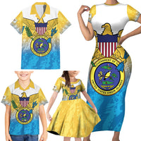 US Virgin Islands Family Matching Short Sleeve Bodycon Dress and Hawaiian Shirt Coat Of Arms Grunge Style