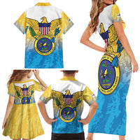 US Virgin Islands Family Matching Short Sleeve Bodycon Dress and Hawaiian Shirt Coat Of Arms Grunge Style