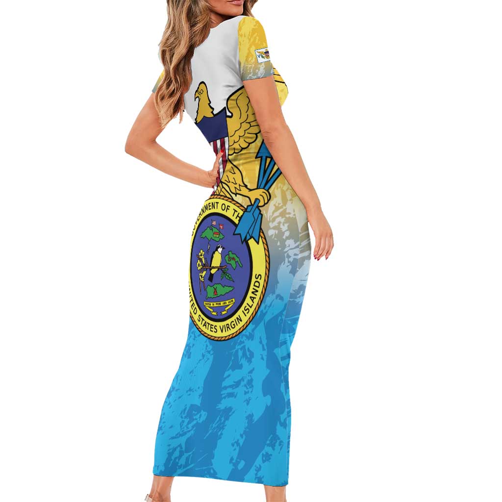 US Virgin Islands Family Matching Short Sleeve Bodycon Dress and Hawaiian Shirt Coat Of Arms Grunge Style