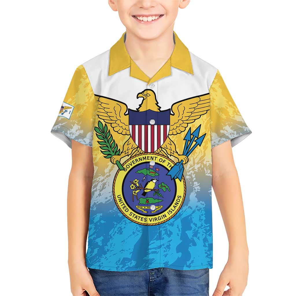 US Virgin Islands Family Matching Short Sleeve Bodycon Dress and Hawaiian Shirt Coat Of Arms Grunge Style