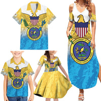 US Virgin Islands Family Matching Summer Maxi Dress and Hawaiian Shirt Coat Of Arms Grunge Style