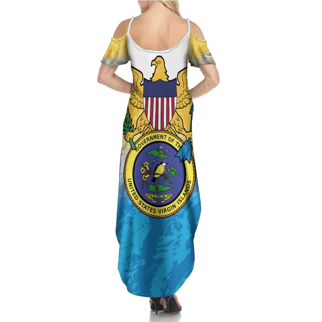 US Virgin Islands Family Matching Summer Maxi Dress and Hawaiian Shirt Coat Of Arms Grunge Style
