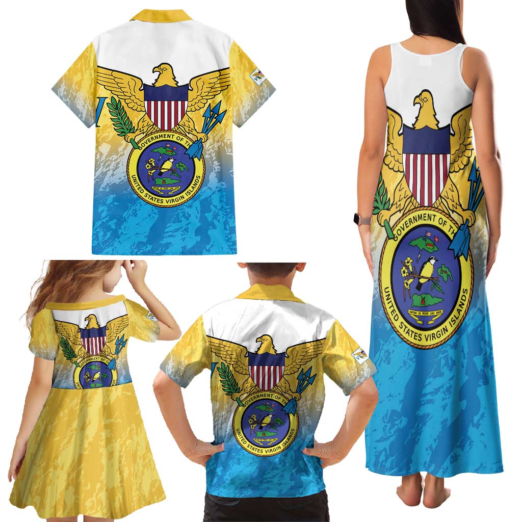 US Virgin Islands Family Matching Tank Maxi Dress and Hawaiian Shirt Coat Of Arms Grunge Style