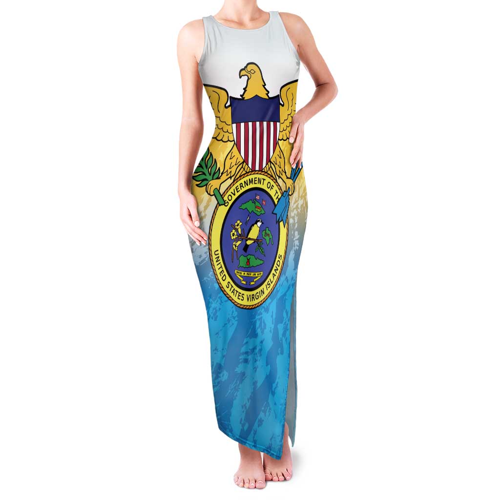 US Virgin Islands Family Matching Tank Maxi Dress and Hawaiian Shirt Coat Of Arms Grunge Style