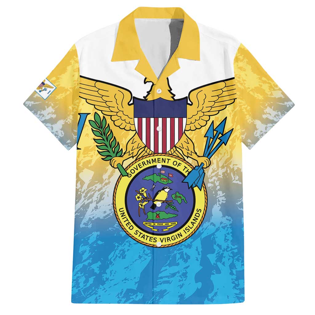 US Virgin Islands Hawaiian Shirt Coat Of Arms Grunge Style