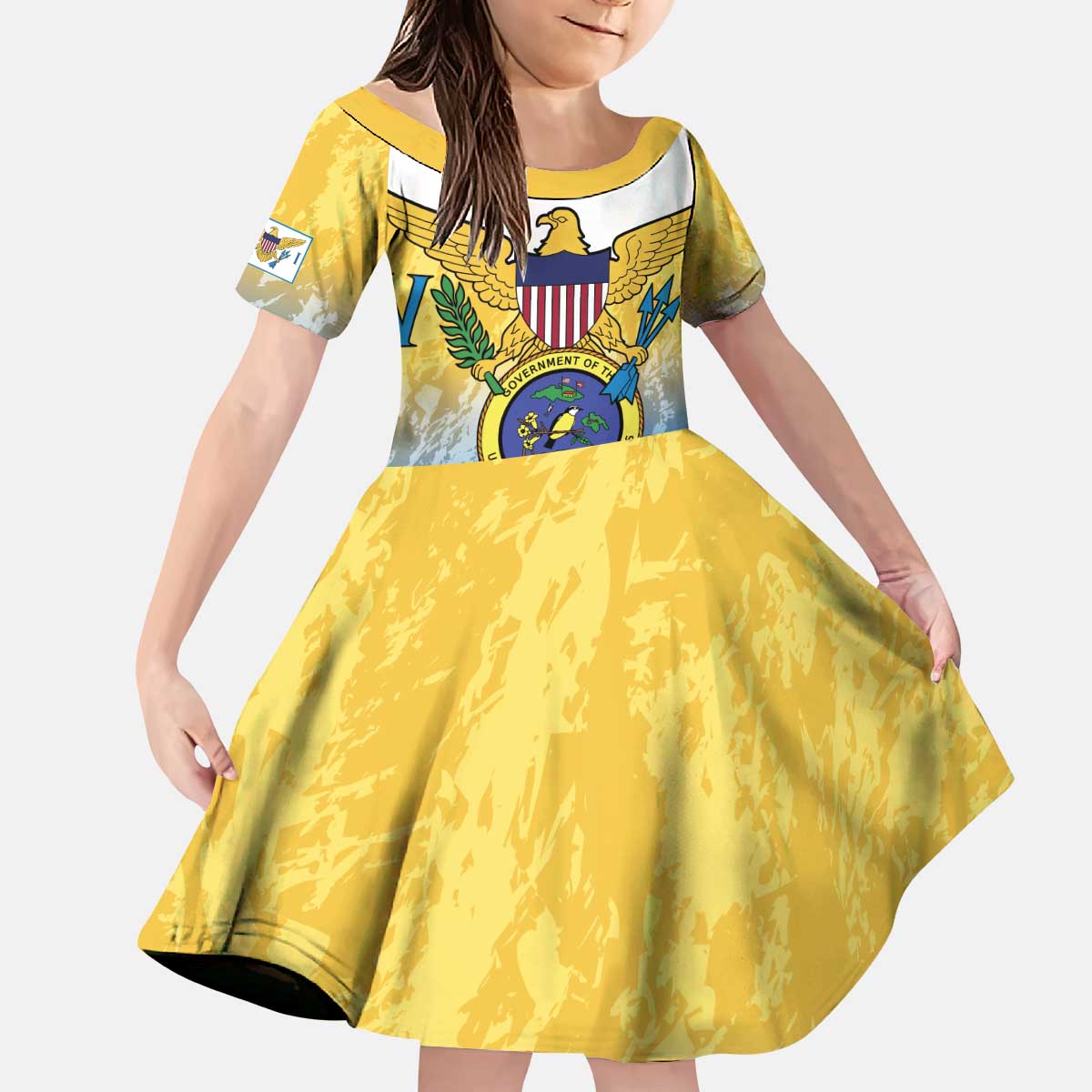 US Virgin Islands Kid Short Sleeve Dress Coat Of Arms Grunge Style