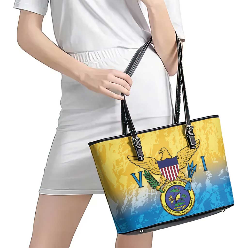 US Virgin Islands Leather Tote Bag Coat Of Arms Grunge Style