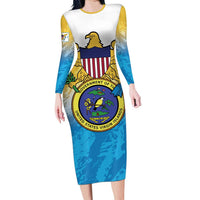 US Virgin Islands Long Sleeve Bodycon Dress Coat Of Arms Grunge Style