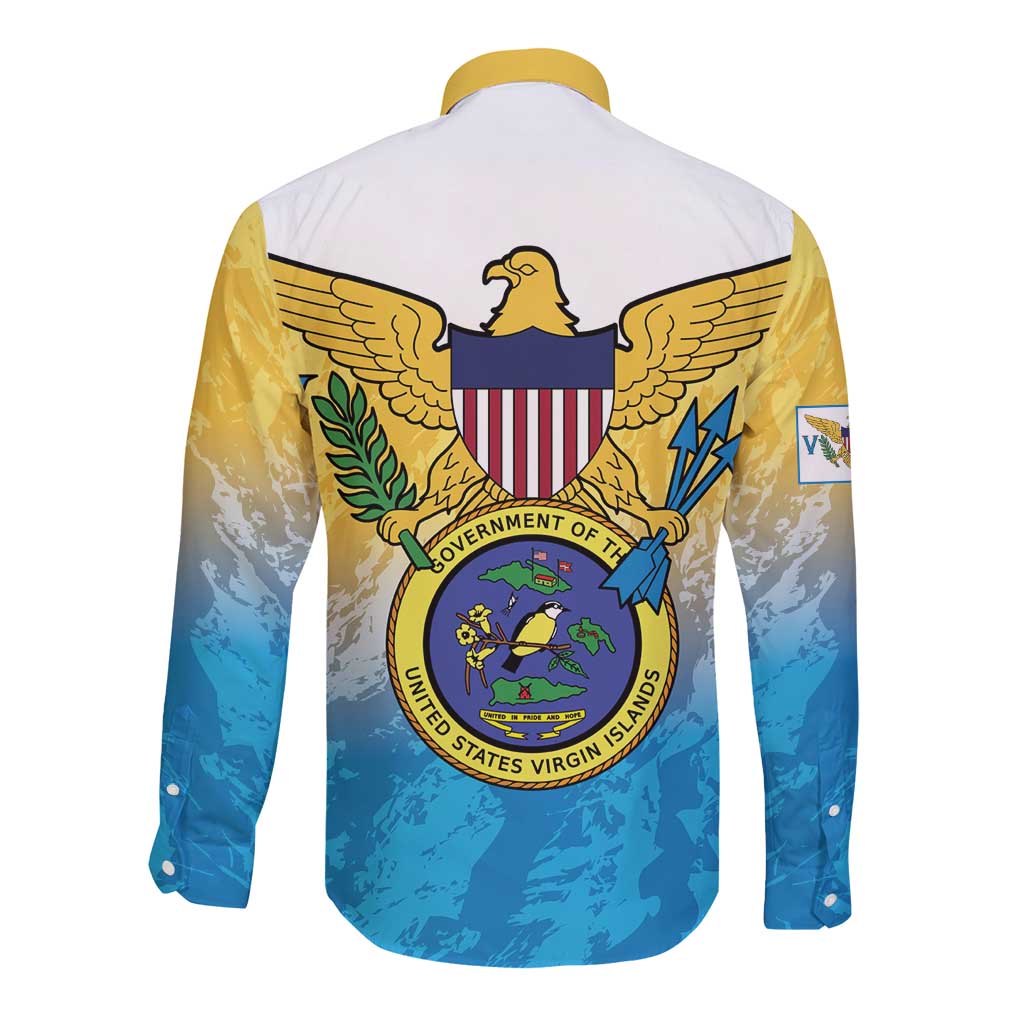 US Virgin Islands Long Sleeve Button Shirt Coat Of Arms Grunge Style