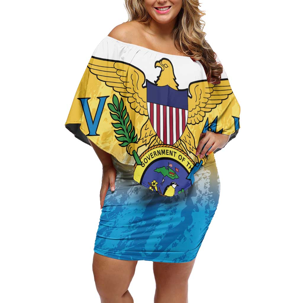 US Virgin Islands Off Shoulder Short Dress Coat Of Arms Grunge Style